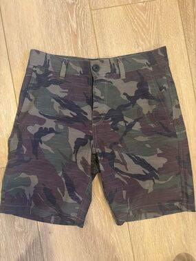 RVCA kids Camo Flat Front Shorts - Olive & Brown
